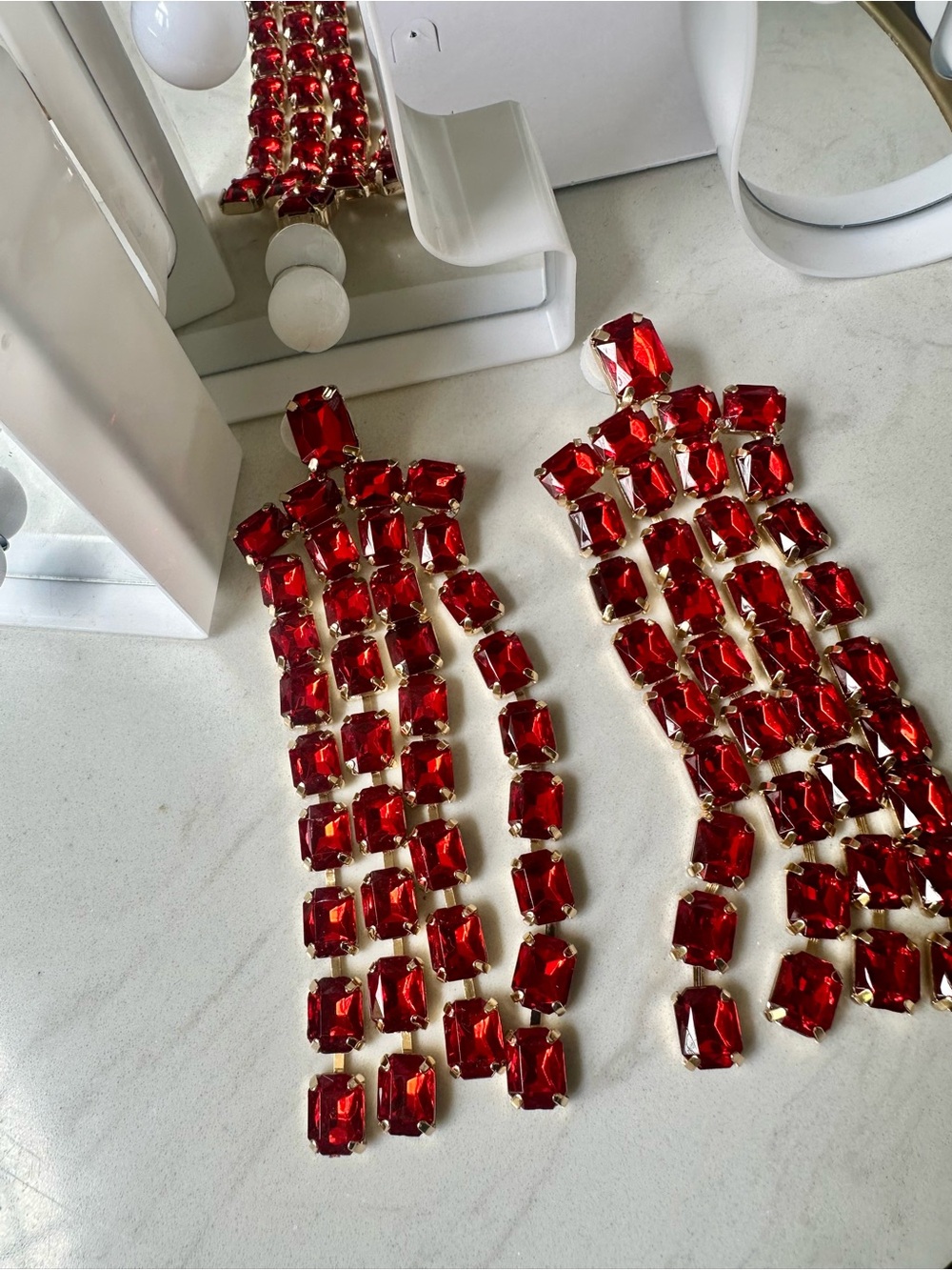 Red /clear/ blue Crystal Cascade Statement Earrings - Women Jewelry